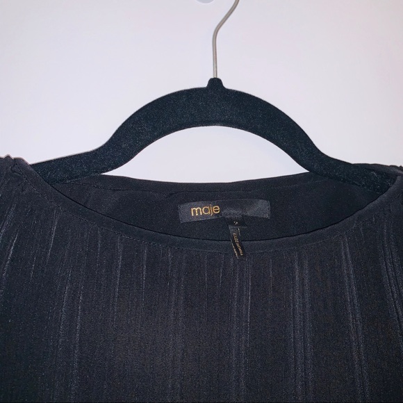 MAJE Black Pleated Long-sleeve Top With Lining - Picture 3 of 5